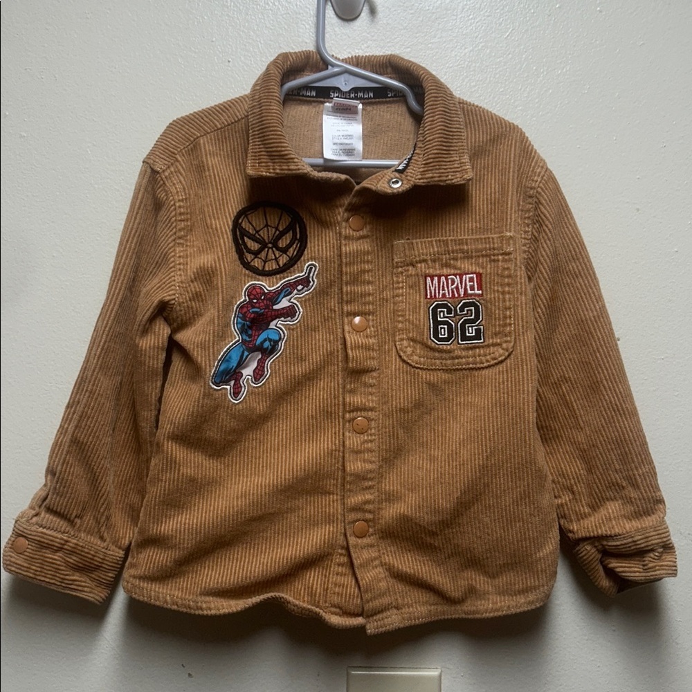 Marvel Tan Corduroy shaket with Spider-Man Details toddler boys 4t